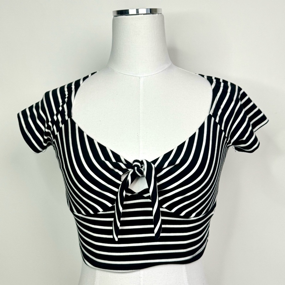 Black and White Striped Women's Top